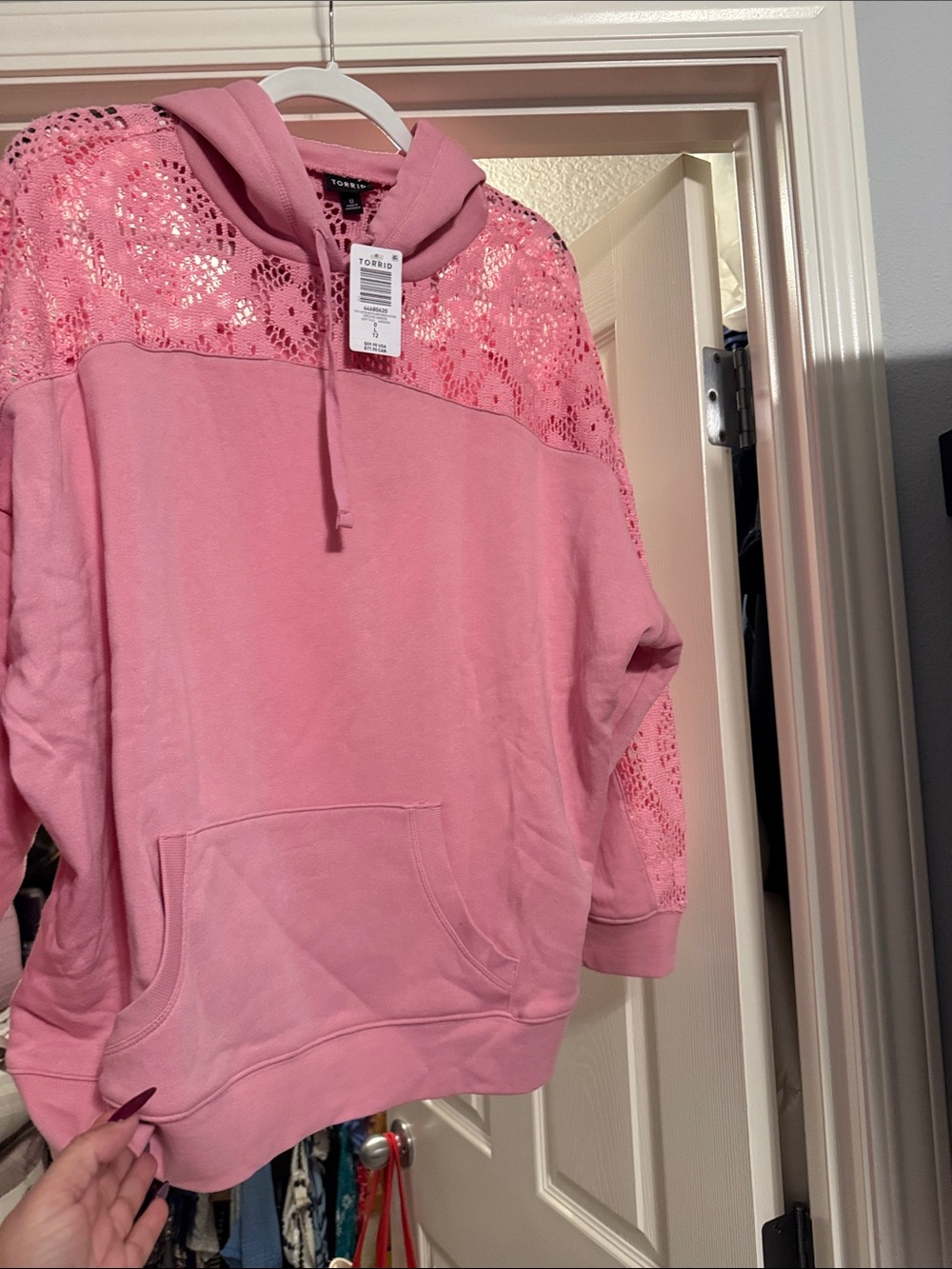 torrid Pink Lace-Yoke Hoodie Sweatshirt